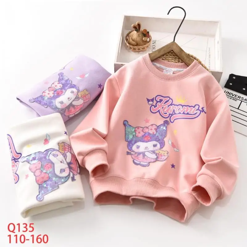 

Kawaii Sanrio Kuromi Anime Cartoon Cute Girl Children Spring Autumn Round Neck Pullover Motion Comfortable Casual Loose Top