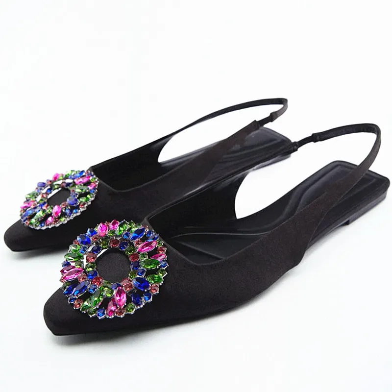 

2022 Spring and Summer New Black Women's Flat Shoes Square Toe Colorful Buckle Comfortable and Stylish Mullers