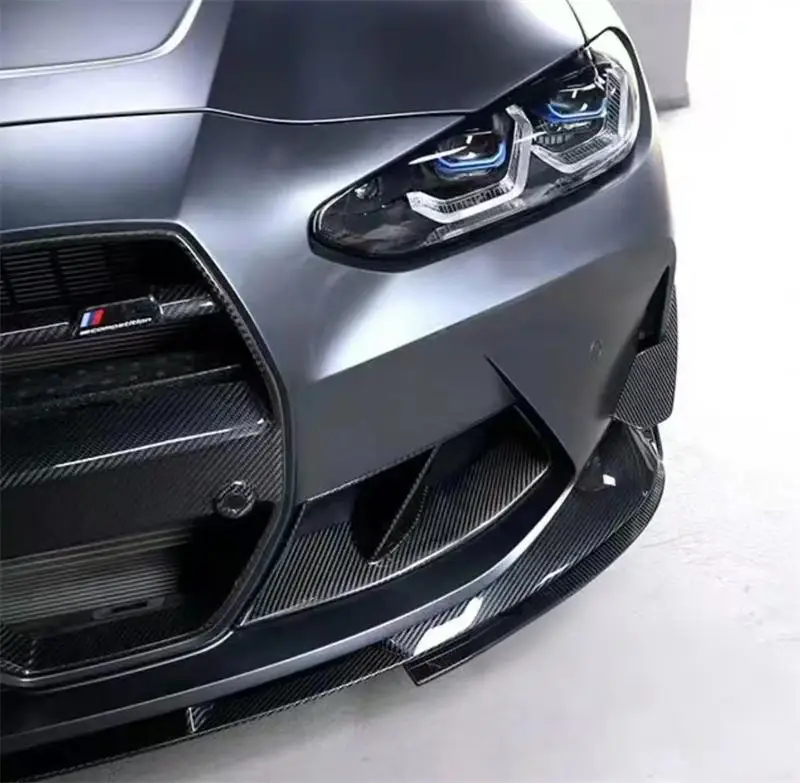 Фото Для BMW M3 M4 G80 G82 ReaI передний бампер из углеродного волокна автомобиля, вентиляционное отверстие, ветровой нож, автомобильные аксессуары, комплект кузова №4