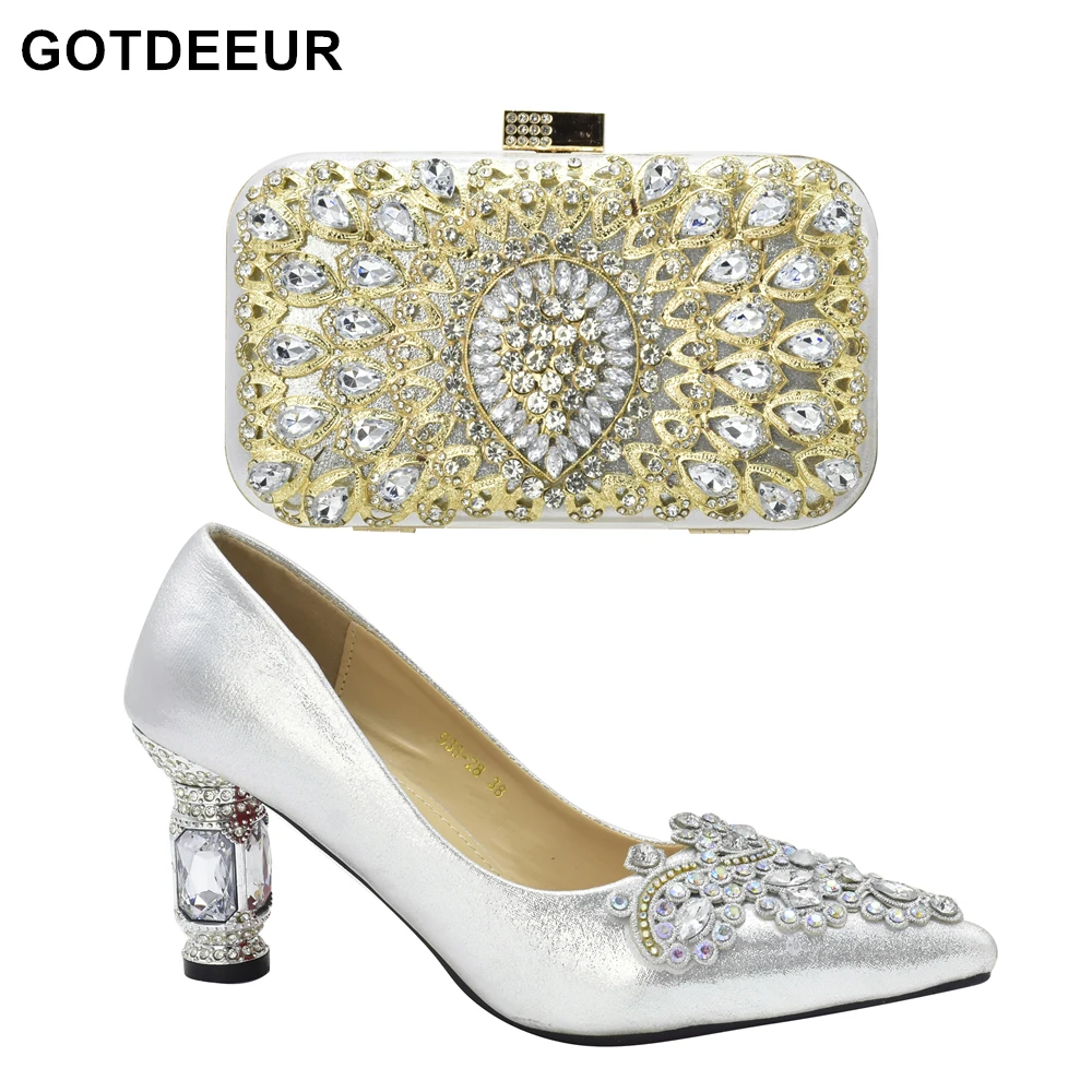 

Fashion Africa Shoe and Bags Set Decorated with Rhinestone Shoes for Women Elegant Shoe and Bag Set for Party In Women Nigerian