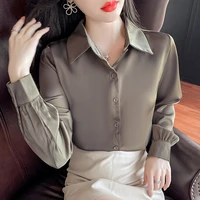 2022 new chic women shirts long sleeve solid turn down collar elegant office ladies workwear blouse female clothes 851j