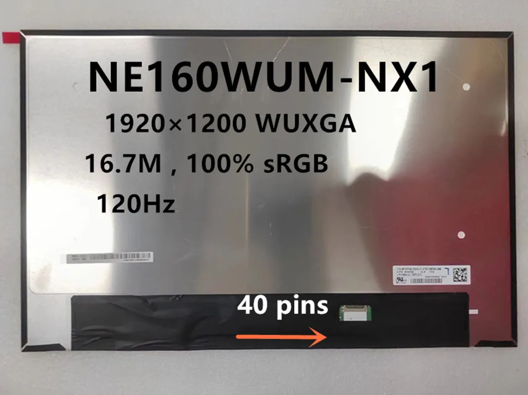 16 дюймов 120 Гц NE160WUM-NX1 NE160WUM NX1 Замена ЖК-экрана ноутбука 1920 × 1200 EDP 100% sRGB 40 контактов