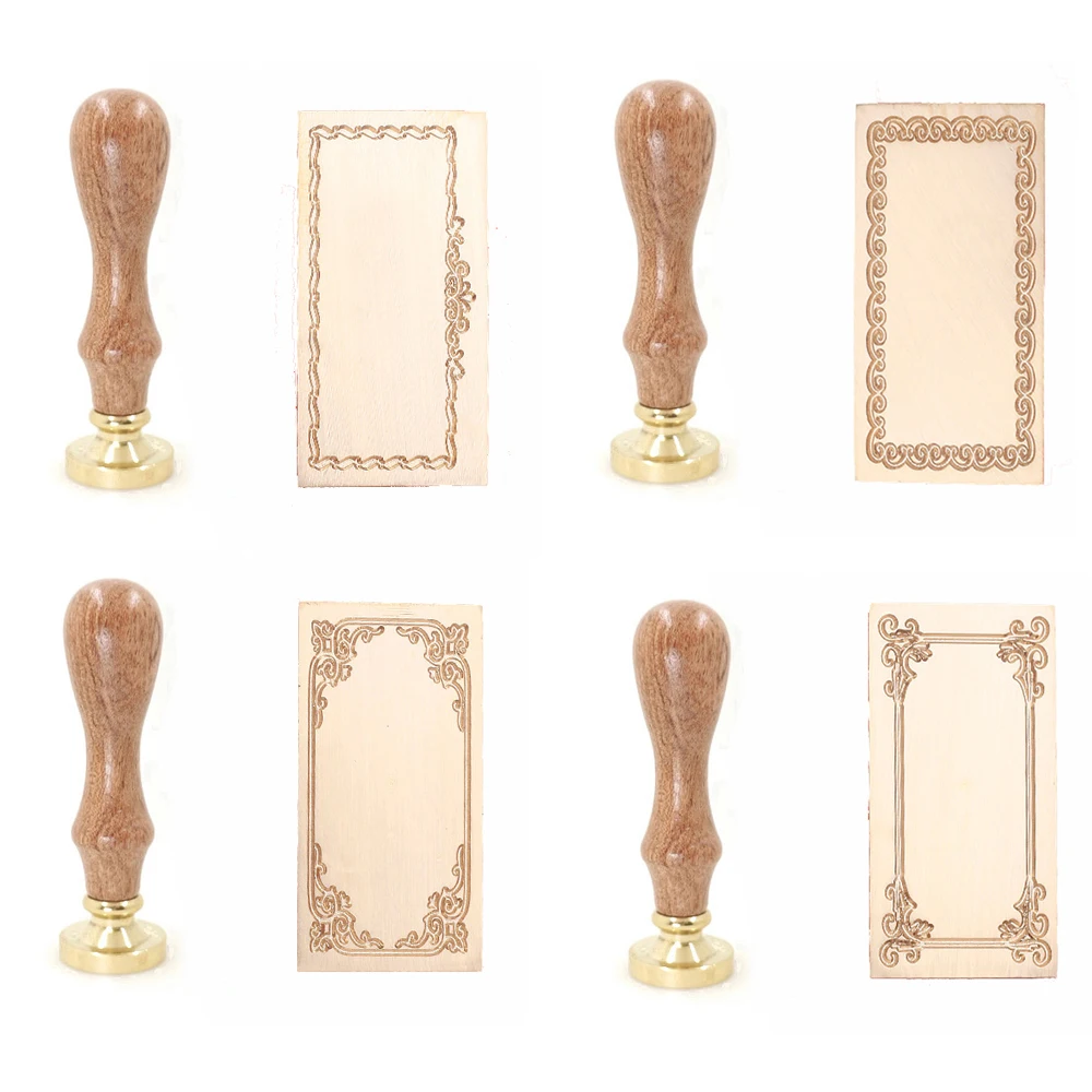 

Exquisite Paint Wax Stamp Ornament Classic Wreath wood handle,DIY Ancient Retro Stamp,rectangle head Stamp Wax Seal 5