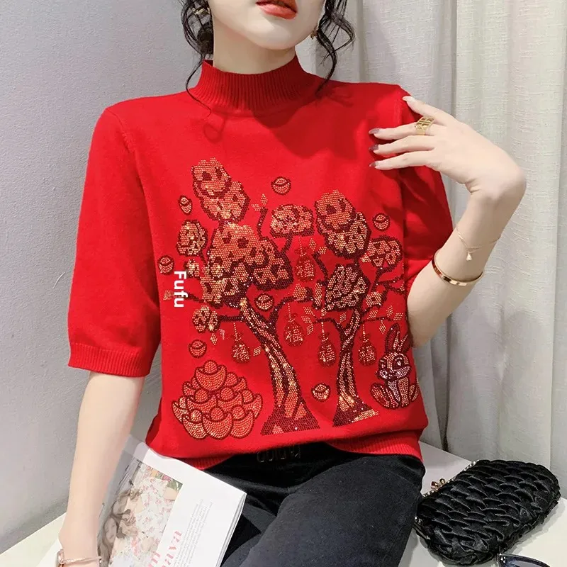 Весна 2023 новый вязаный пуловер с вышивкой в виде года кролика свитер женский