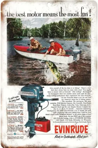 Оловянная вывеска 8 x12. Купить двигатель эприродида для вашей лодки или рыбацкой