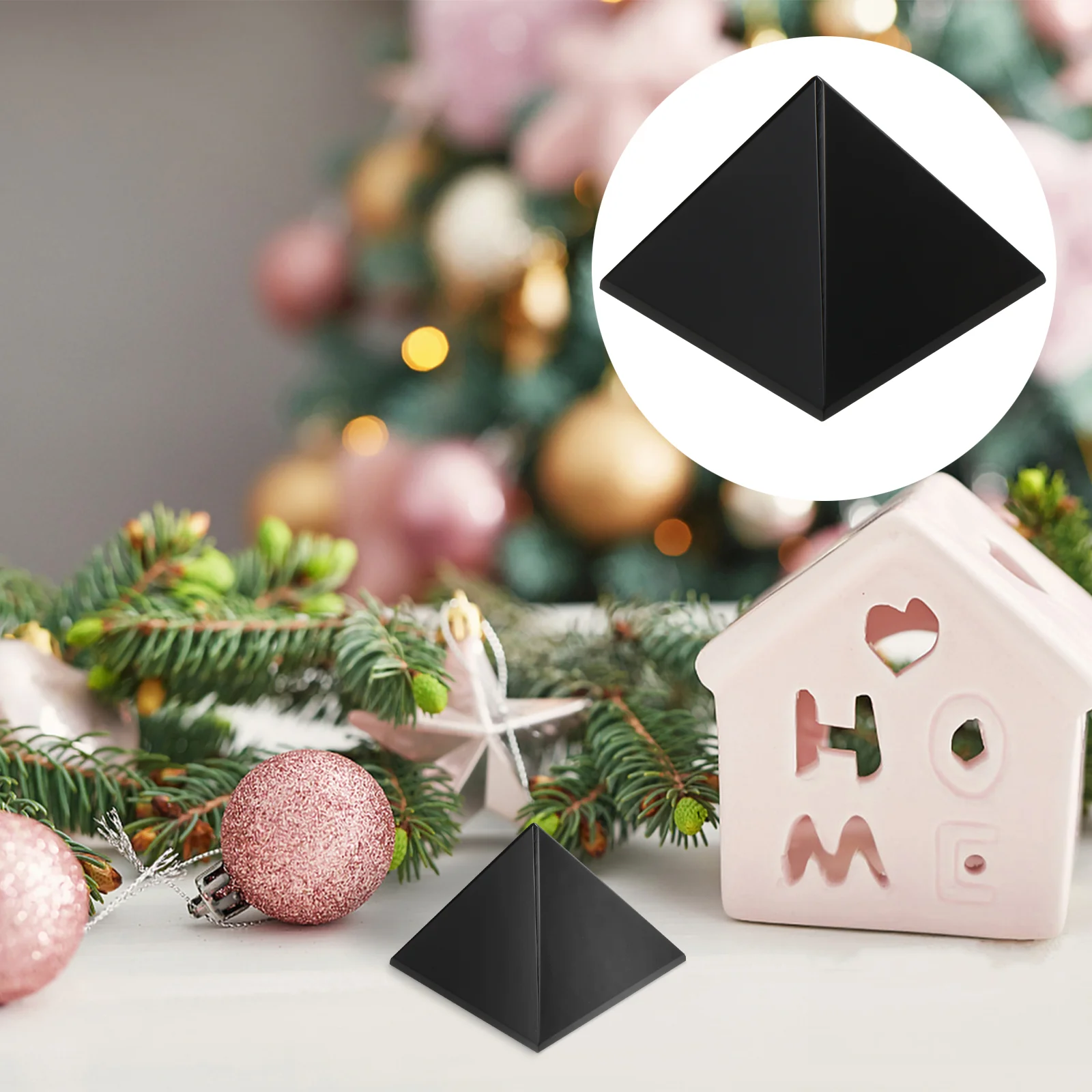

Egyptian Natural Crystal Black Pyramid Art Pyramid Home Desk Decor