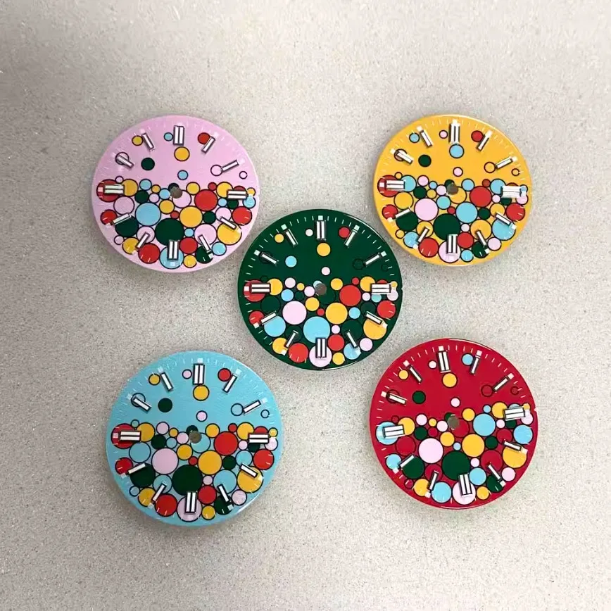 

Watch Accessories Watch Dial 28.5MM Yellow Blue Green Pink Red No Logo Dial Blue Luminous for NH35/36/4R/7S/8215 Movement