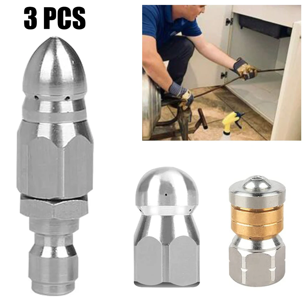 

3PCS Sewer Jetter Rotary Nozzle 1/4 In Pressure Washer Hose Quick Connect Sewer Jetter Nozzles Up To 5000 PSI Watering Accessory