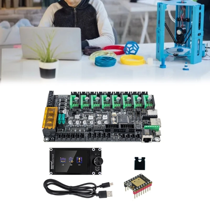 

3D Printer Parts & Accessories Monster8 V2 Control Board 8Axis 32Bit Mainboard with TS35 Display Screen TMC2209 Driver