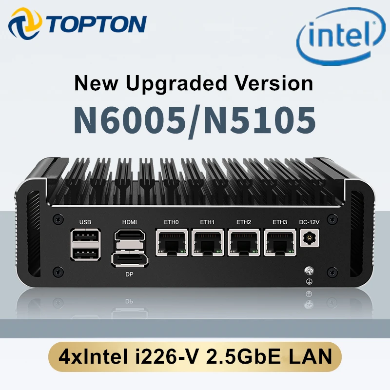 2022 New 2.5G Soft Router 11th Pentium N6005 N5105 4 Intel i226 Nics 2*NVMe 2*DDR4 Fanless Mini PC Firewall Appliance VPN Server