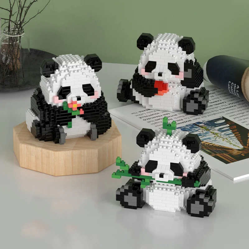 

2023 Cute Animal Kawaii Panda Micro Building Blocks Model Mini Bricks Figure A Box of Three Assembly Games Toys for Kid Gifts