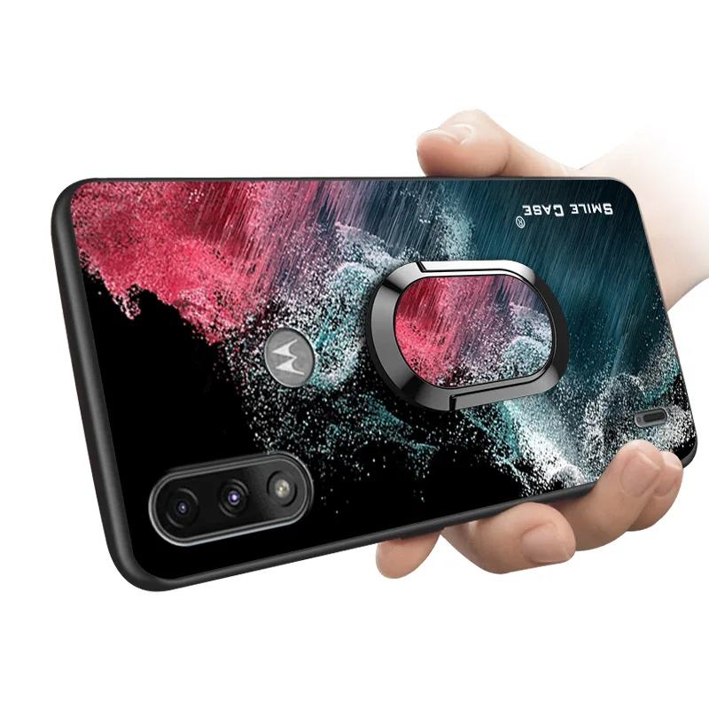 

Case for motorola Moto E7 Power Soft Black Silicone Magnetic With Ring Phone Cover for Moto E7 Power