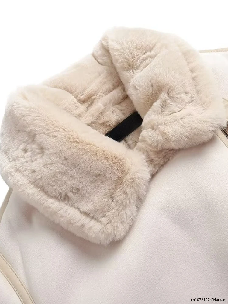 Куртка женская из искусственной замши модная уличная одежда с мехом свободная