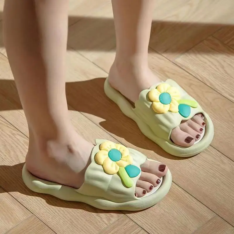 Slippers Women Men Shoes Women'S Home Slippers Soft Thick Platform Anti-slip Cute Floral Ladies Flip Flops Zapatillas Chaussons