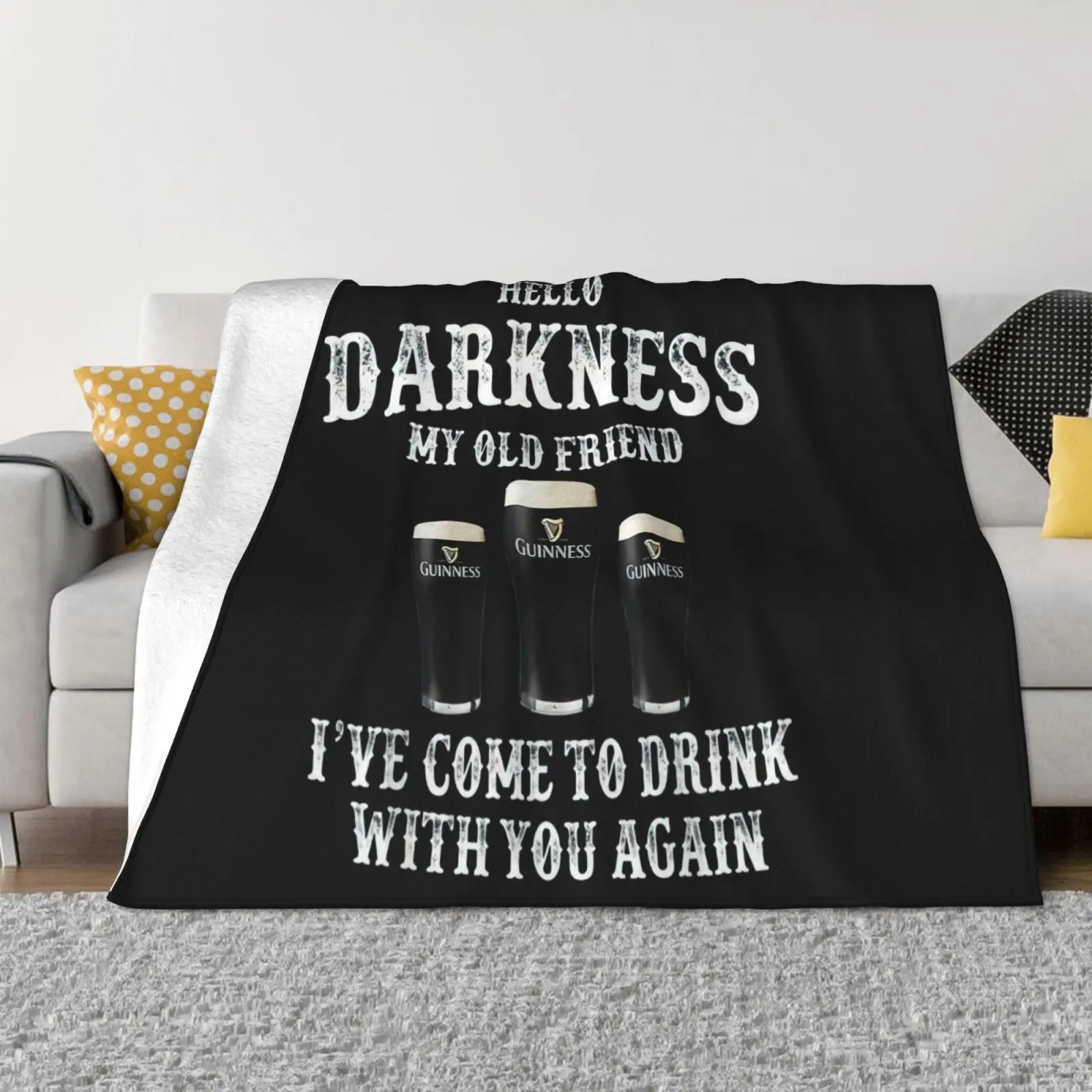 Фото Покрывала большого размера с надписью «Hello Dark My Old Friend Guiness Beer» №1