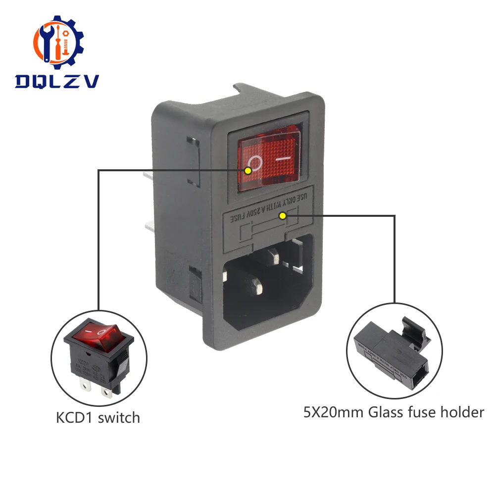 Фото Женский контактный разъем, 3 контакта IEC320 C14, электрическая розетка, 250 В, клавишный переключатель, латунь, 10 А, предохранитель, аксессуары для крепления компьютера №3
