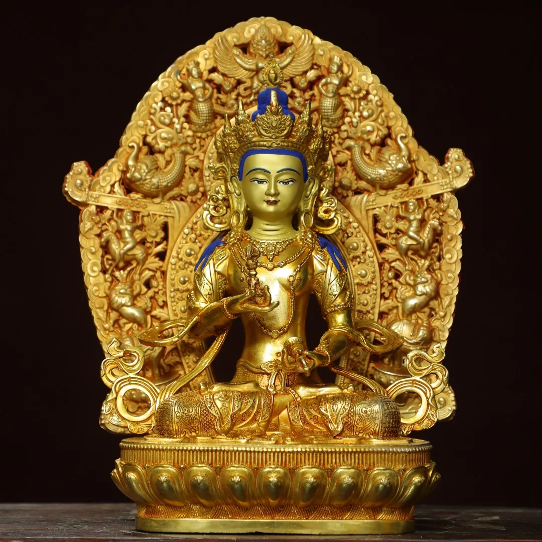 Коллекция тибетских храмов 13 дюймов старинное бронзовое позолоченное лицо