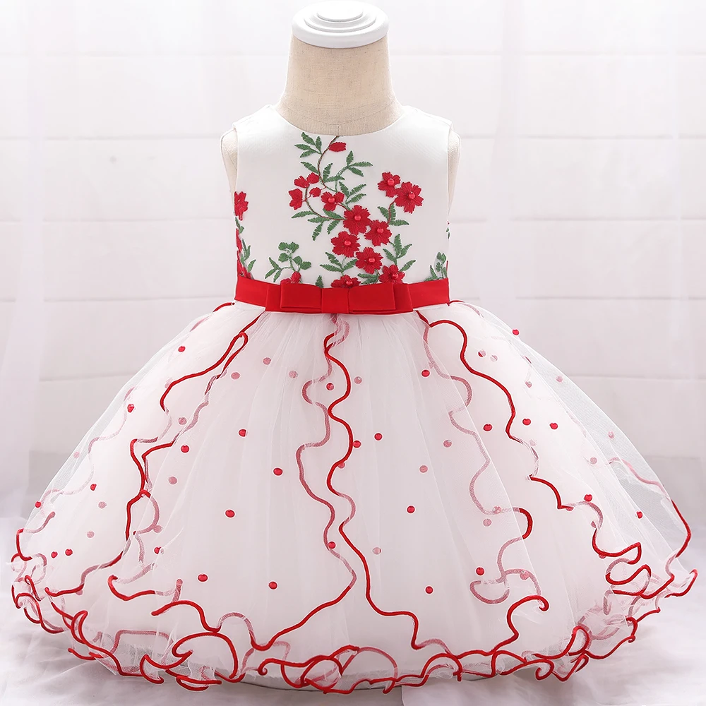 

Beaded Embroidered Flower Tutu Lace New Born Baby Girl Dresses Birthday Baptism Princess Floral Kids Girl Baby Dress L1897XZ