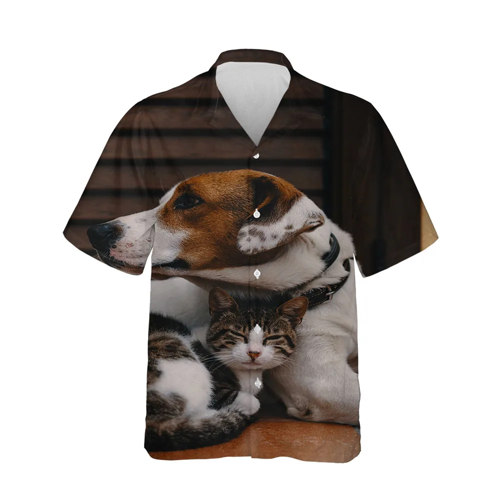 Jumeast Hawaiian 3D Men's Summer Beach Short Sleeve Shirts Streetwear Puppy Collection Trend Shirty Comfortable Clothing Tops