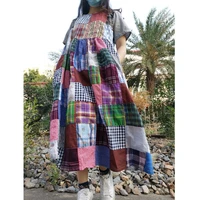 original casual pastoral floral patchwork short sleeve one piece dress summer womens dress 2021 summer woman outfit