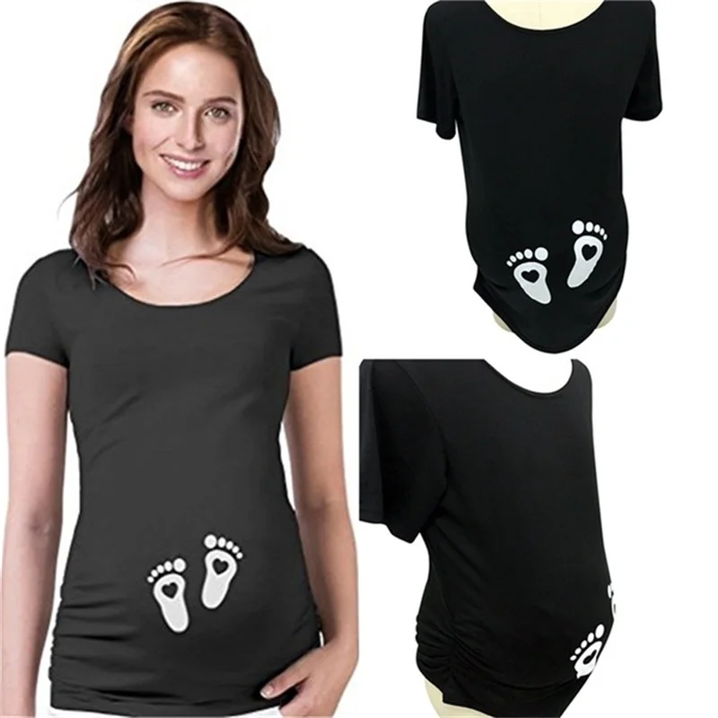 

Maternity Clothes Summer Short Sleeve T Shirt Blouse Footprint Funny Ladies Pregnancy Tops T-shirt For Pregnant Women