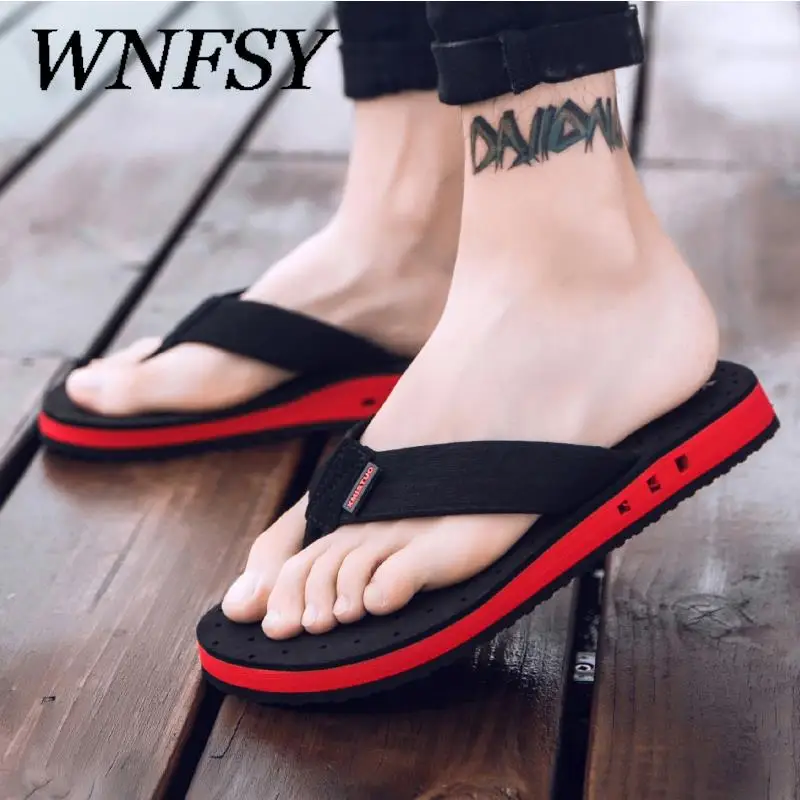 

Шлепанцы WNFSY мужские, летние пляжные тапочки, дышащие, повседневные, черные, синие, большие размеры