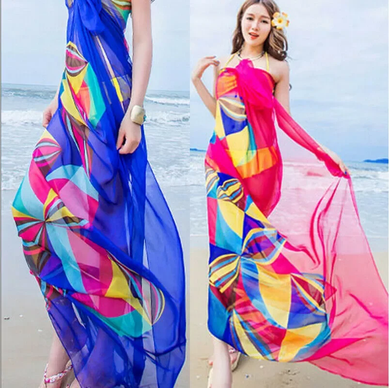 

Hot Selling Summer Sunscreen Women Chiffon Beach Bikini Cover Up Wrap Scarf Pareo Swimwear Sarong Dress Beachwear