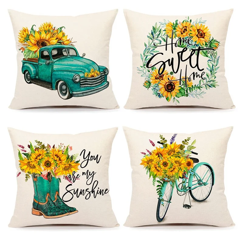 

Summer Pillow Covers 18X18 Set Of 4 Farmhouse Throw Pillows Spring Decorations Throw Cushion Case For Home
