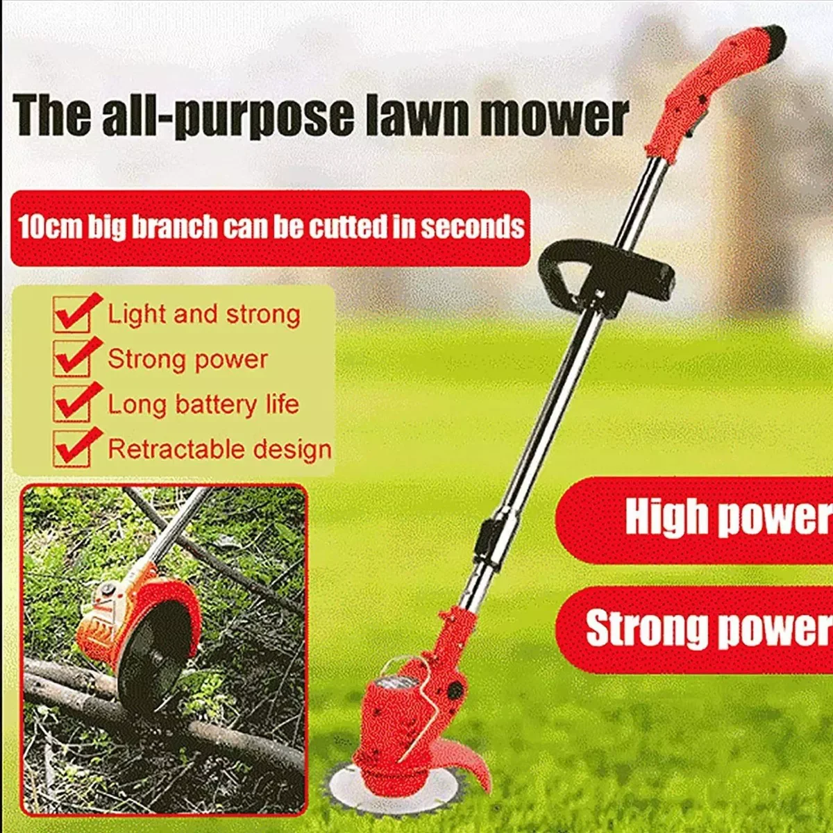 12V 800W Electric Grass Trimmer With 2PC Li-ion Battery Lawn Mower Powerful Cutter Weeder Cordless Cutting Machine Garden Tool