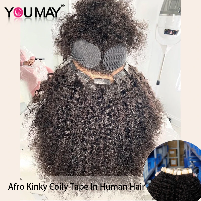 Afro Kinky Curly Tape In Human Hair Extensions For Black Women 4B4C Tape Ins Adhesive Invisible Brazilian Human Hair You May