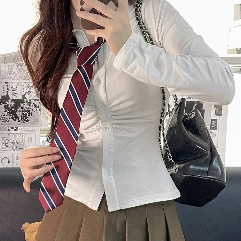 Рубашки с подтягивающей талией женские рубашки длинным рукавом тонкий отложной