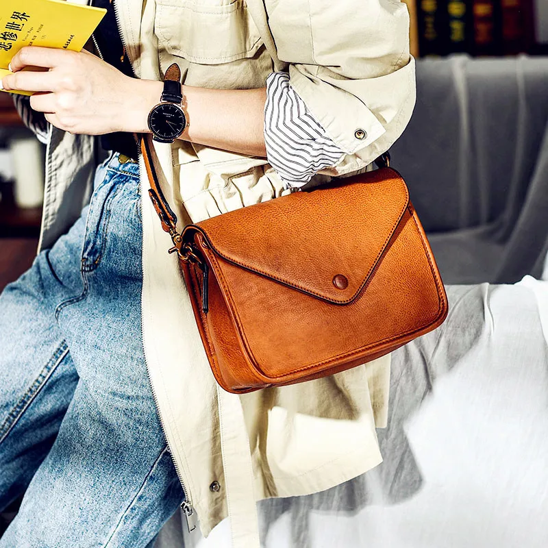 Simple casual natural genuine leather women's crossbody bag designer fashion luxury real cowhide daily party ladies shoulder bag