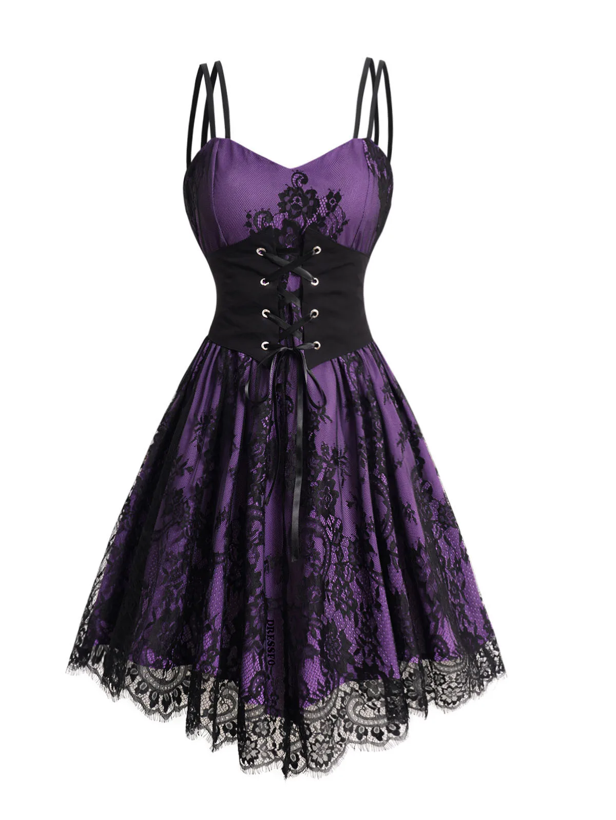 Dressfo 2025 женские готические платья кружевное сетчатое платье с цветочным принтом