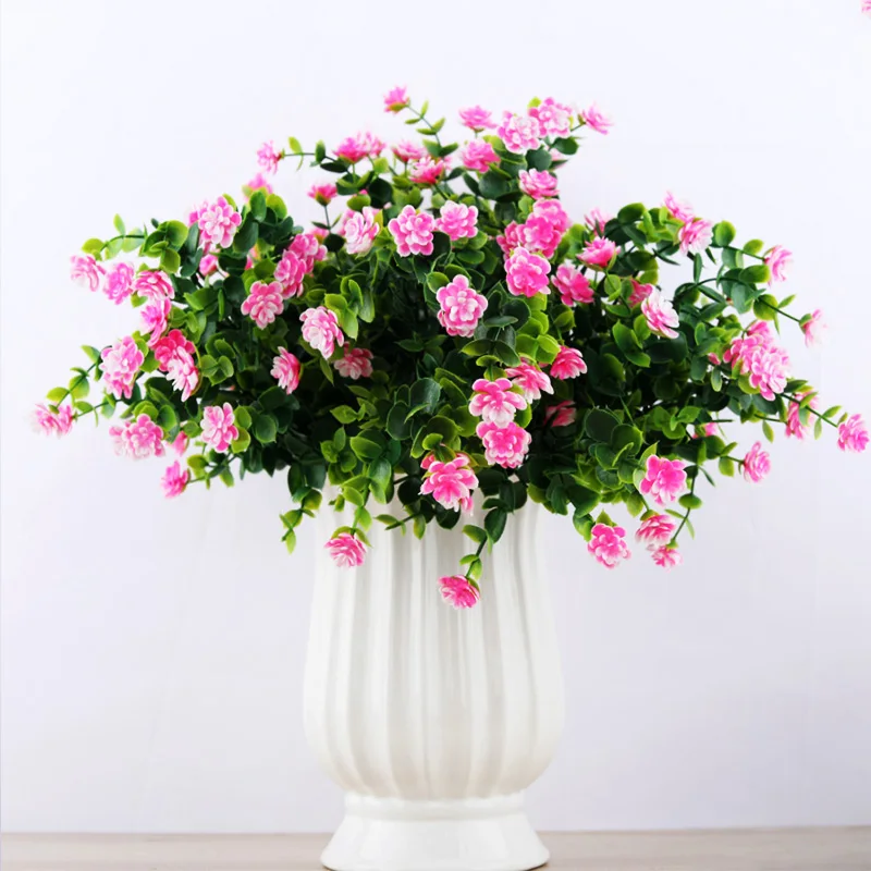 

2pcs Plastic Artificial Flowers Outdoor Plant No Fade Faux Greenery Shrubs Plants Window Home Garden Porch Wedding Outside Decor
