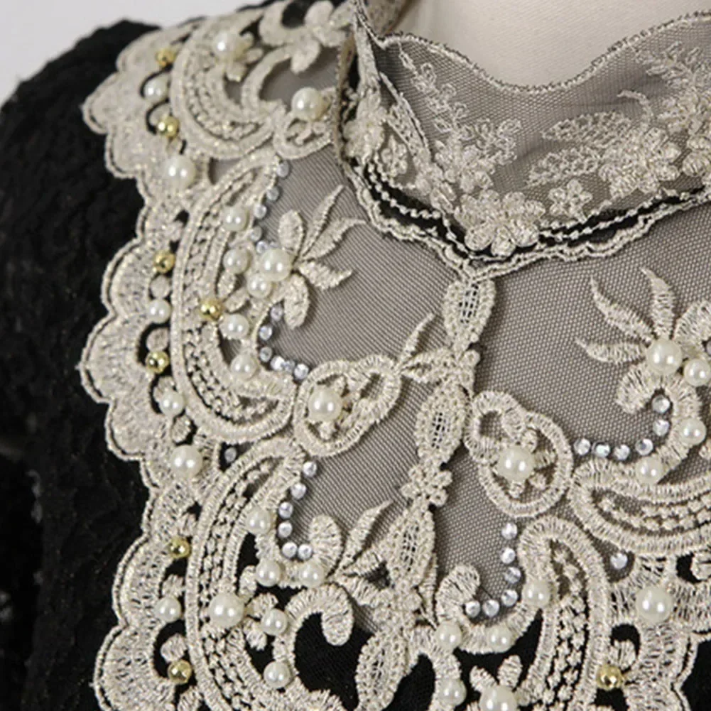 Кружевные женские блузки повседневные однотонные рубашки с полувысоким