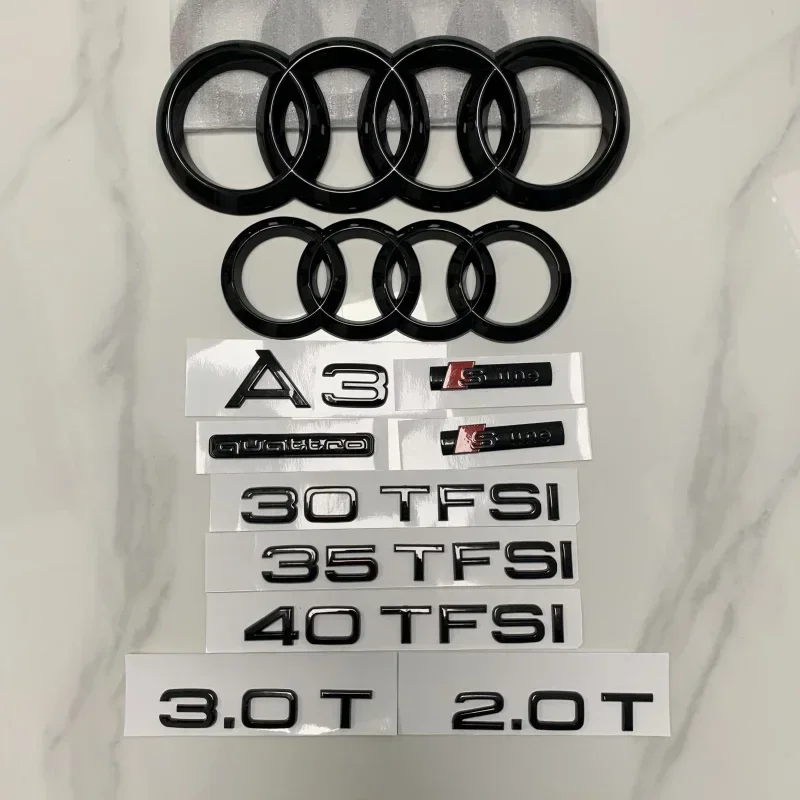 Фото Новинка 2025 года: Эмблема-наклейка на капот и багажник для Audi A3 2010-2020, 2020-2024 (Quattro, Sline, 35TFSI) – Замена оригинальной запчасти №3