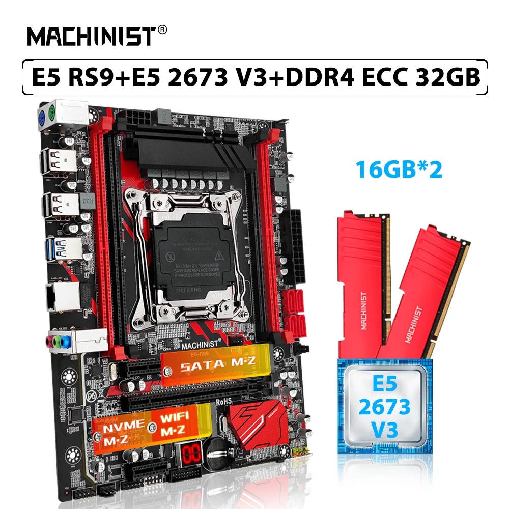 

MACHINIST RS9 X99 комплект материнской платы LGA 2011-3 Combo Xeon Kit E5 2673 V3 процессор ЦП 2 шт. * 16 ГБ = 32 Гб ECC DDR4 Память ОЗУ PCIE 3,0
