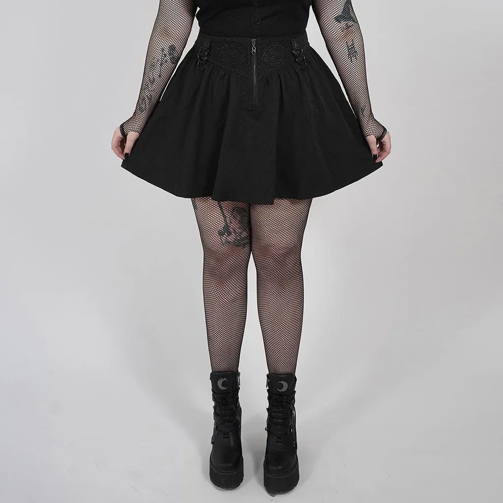 

PUNKRAVE Women's Skirts Gothic Daily Short Skirts Dialy Casual Front Middle Oval Tree Pattern Decal Mini Skirt