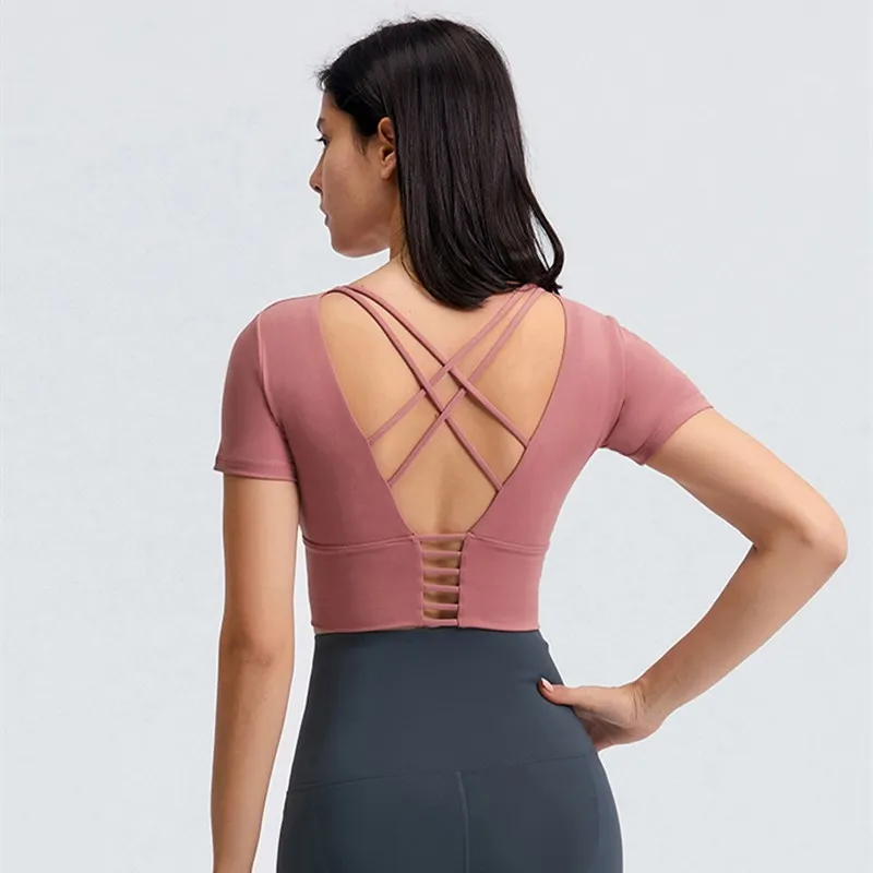 

Sexy Fitness Yoga Shirt Sport Tops Women Tank Top Sport Vest Hollow Beauty Back Short Sleeves Gym Femme Skims Workout Sportswear
