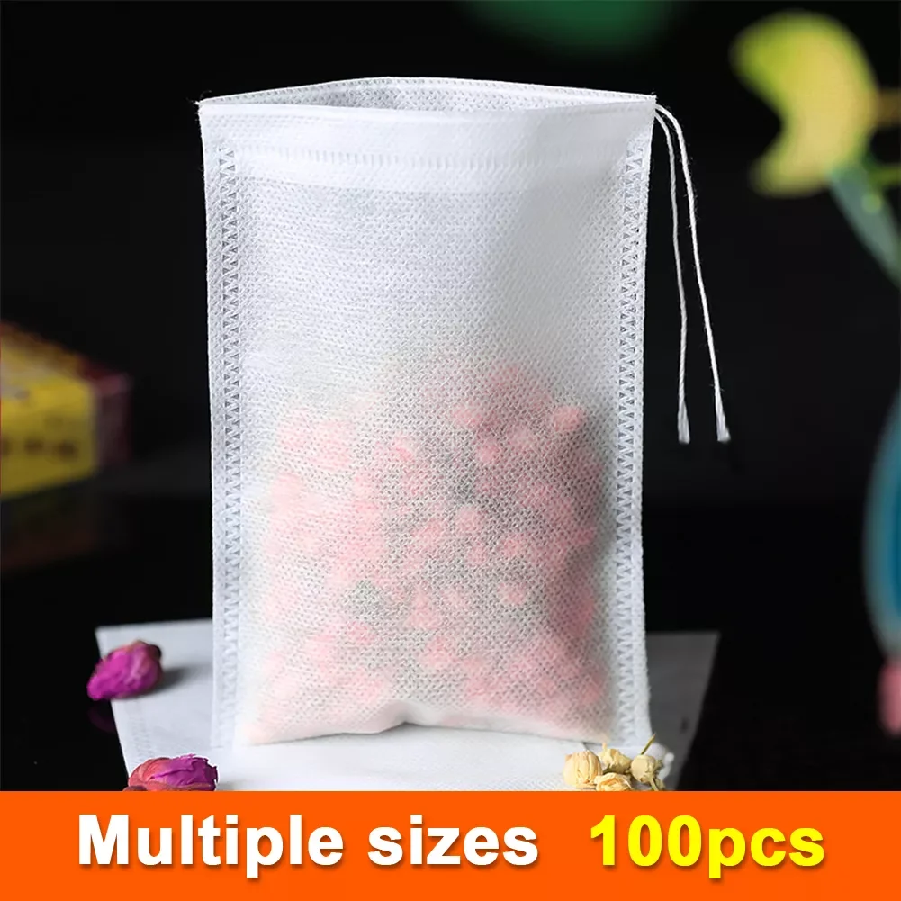 

100PC Disposable Tea Bags Filter Bags for Tea Infuser with String Heal Seal, Food Grade Non-woven Fabric Spice Filters Teabags