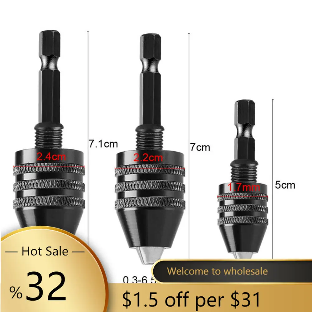 

Mini Keyless Drill Chuck 0.3-8mm Self-Tighten Electric Drill Bits Collet Fixture Tools 1/4" Hex Shank Quick Change Converter