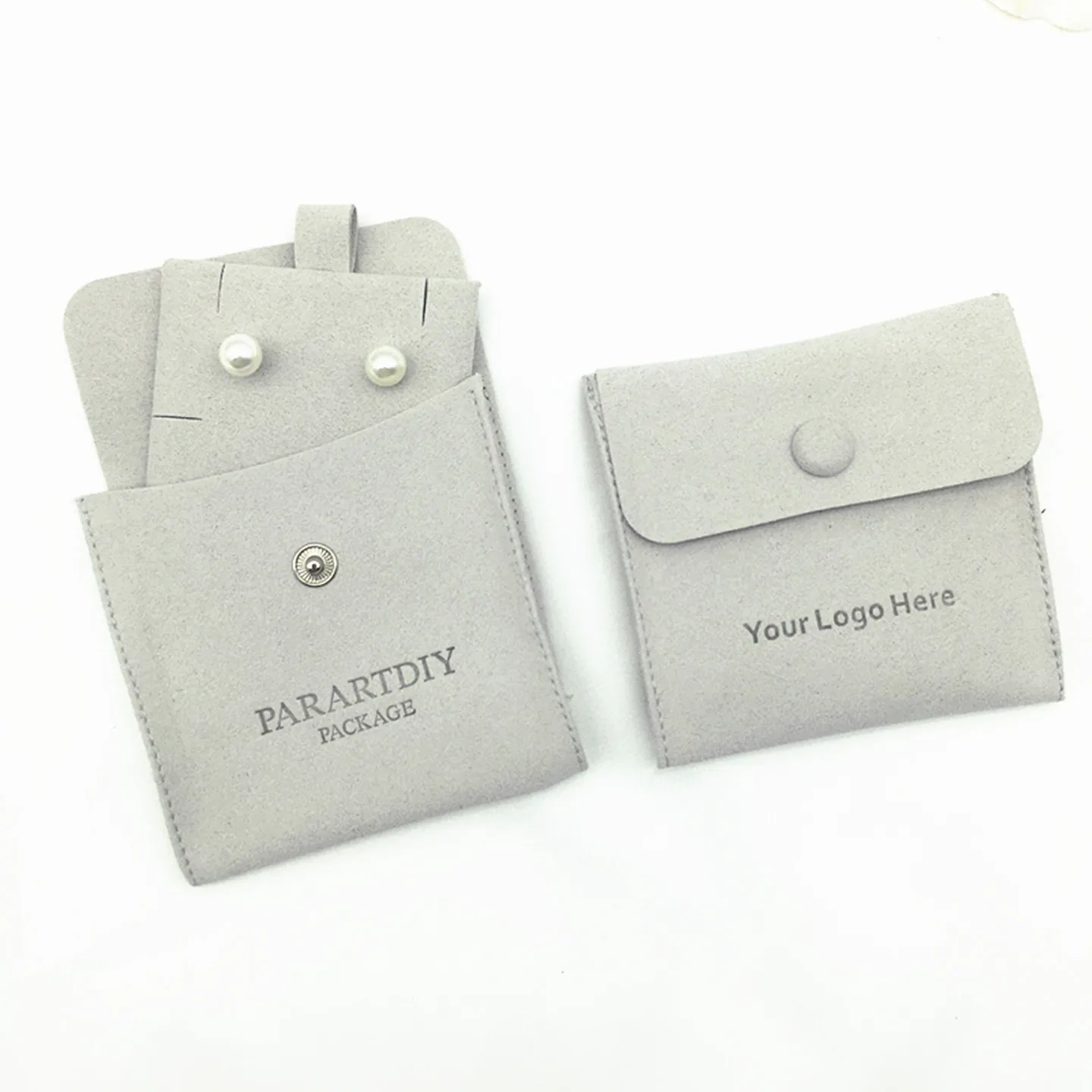 50/200 sets gray personalized jewelry packaging bag custom logo button bag fashion small envelope bag necklace clip microfiber