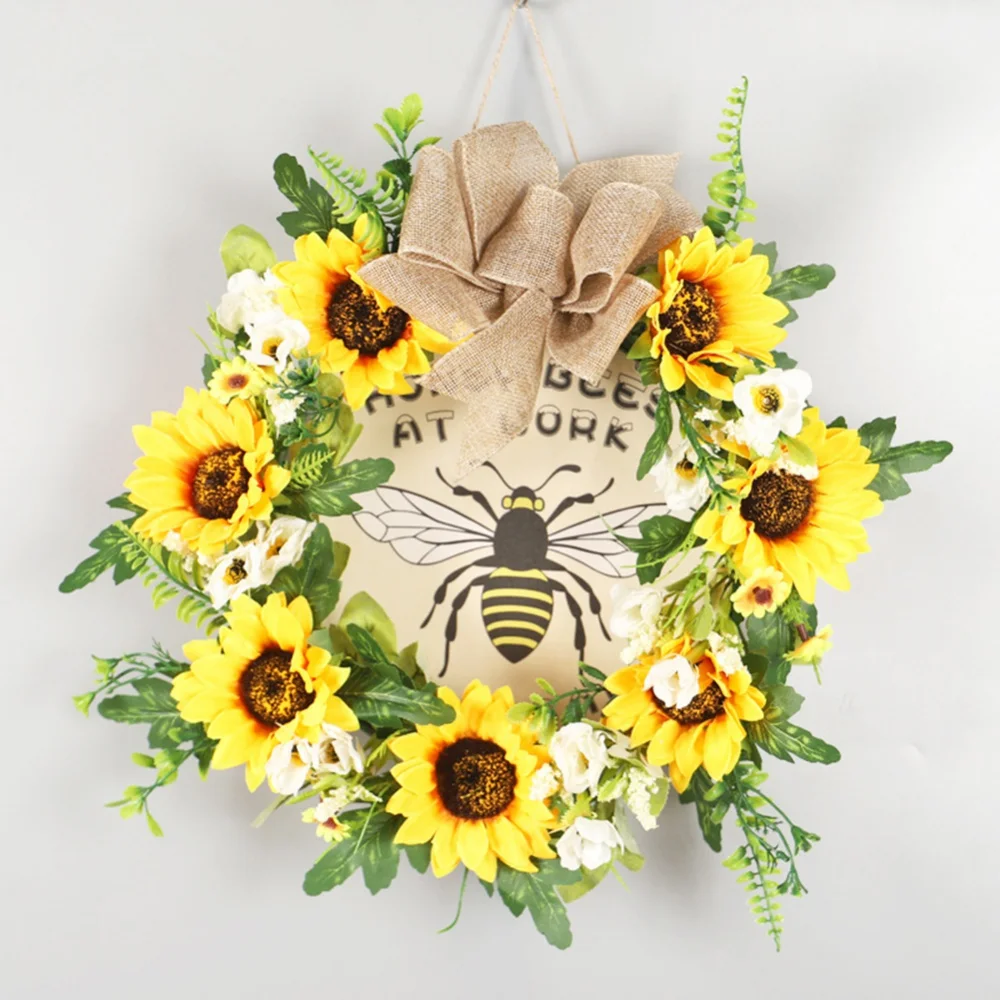 

Bee Festival Wreath Home Living Room Front Door Decoration Wreath Simulation Sunflower Bee Pendant