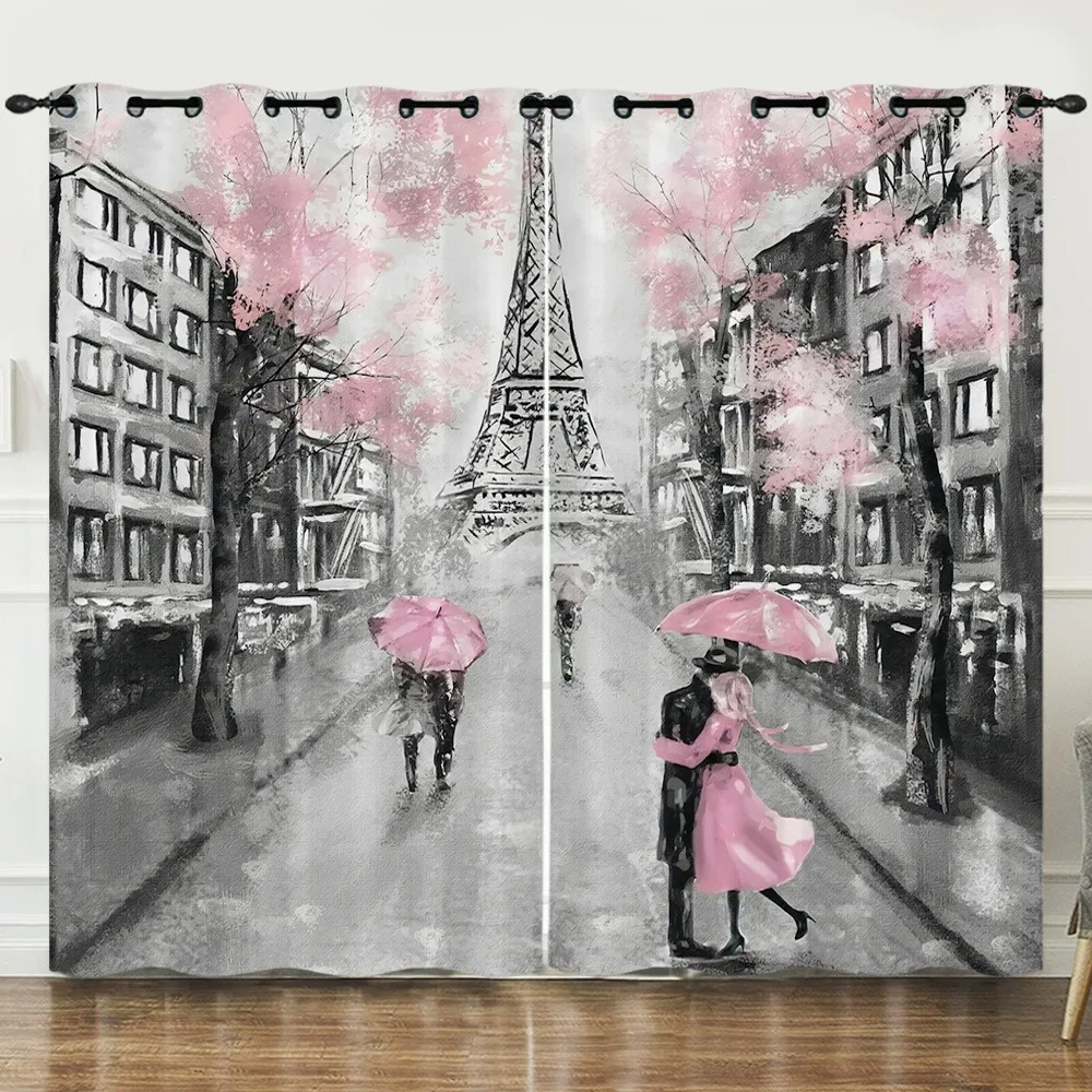 

3D Print Modern City Lovers Paris Eiffel Tower Maple Leaf Free Shipping 2 Pieces Curtain for Living Room Bedroom Decor Hook 2023