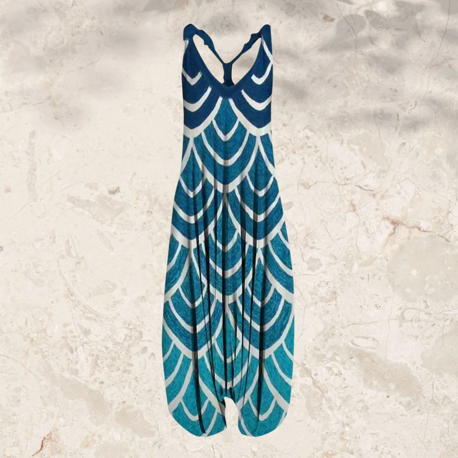 

Женский неоновый комбинезон на бретельках с V-образным вырезом и винтажным принтом