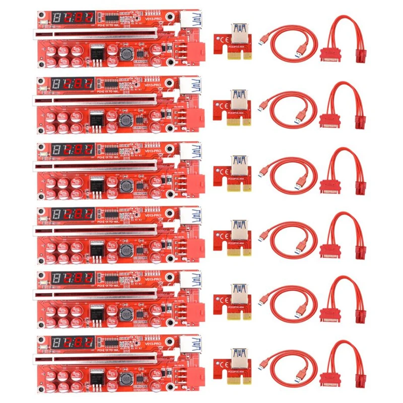 

1-6Pcs TISHRIC V013 Pro PCIE Riser 013 Cabo Riser Card Express X1 X16 SATA To 6Pin Power Cable USB 3.0 Cable For Mining Miner