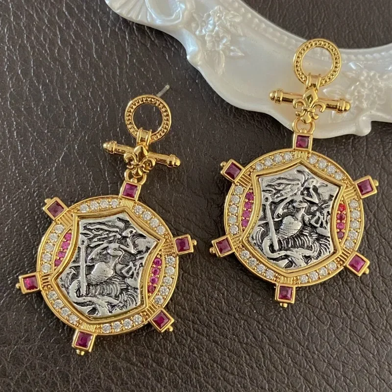 Французские антикварные круглые серьги итальянское мастерство двусторонняя