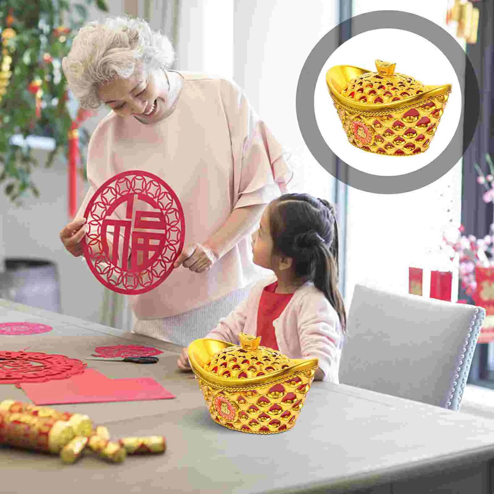 

Ingot Candy Box Gold Treasures Toys Nativity Kids Gifts Car Housewarming Congratulatory Ancient Chinese Golden Stand