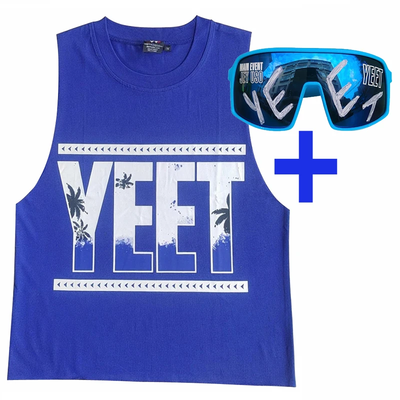 Фото Синяя футболка Jey Uso YEET Sports Shades key uso yeet солнцезащитные очки Баскетбольная футболка Высококачественная мотоциклетная футболка №1