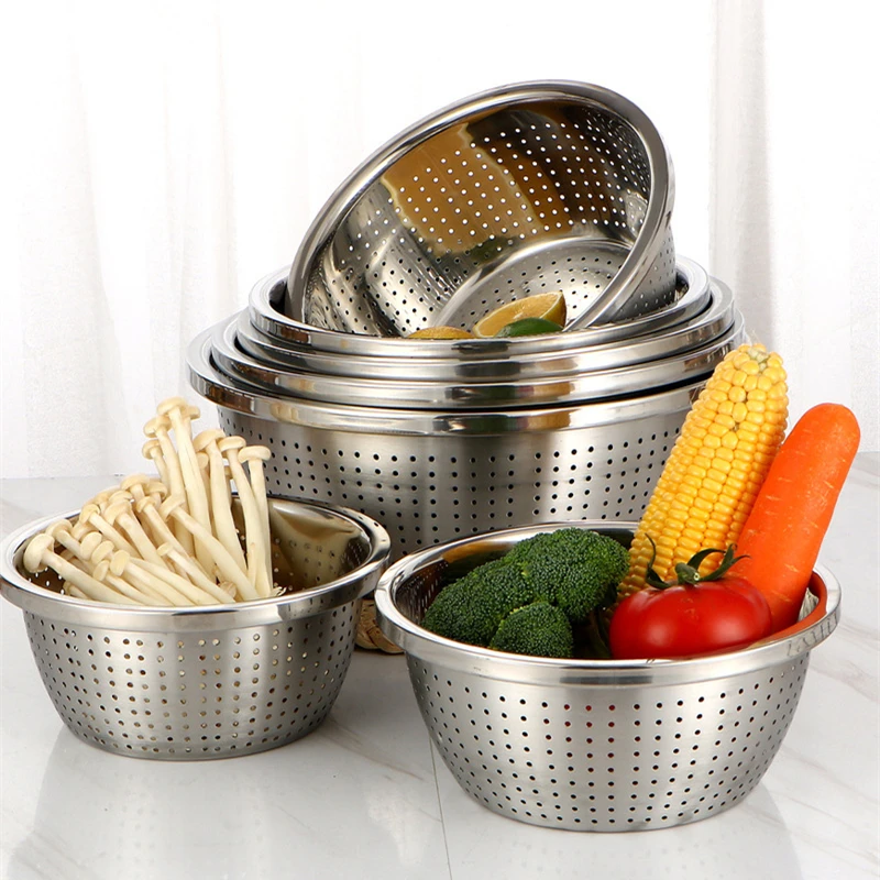 

Multifunctional Stainless Vegetables Filter Rice Utensils Fruits Mesh Basin Sieve Steel Cleaning Kitchen Basket Strainer Drain